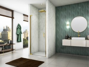 sprchové dveře s profily ve zlaté barvě